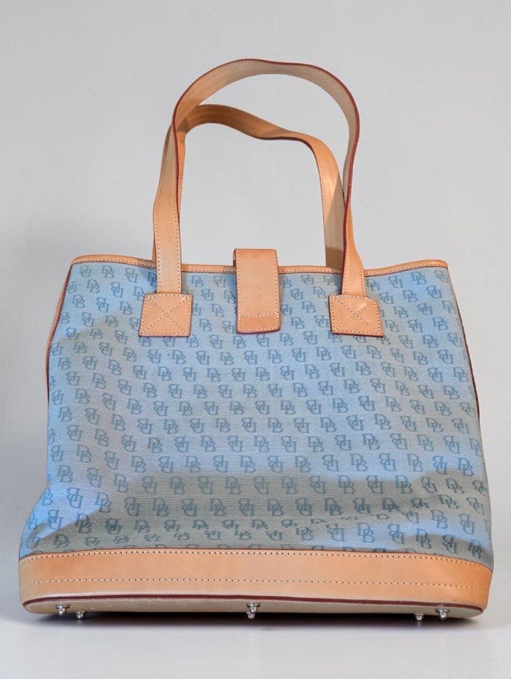 Dooney & Bourke Blue Canvas Tote with Tan Leather Trim and Pouch - Picture 3 of 10